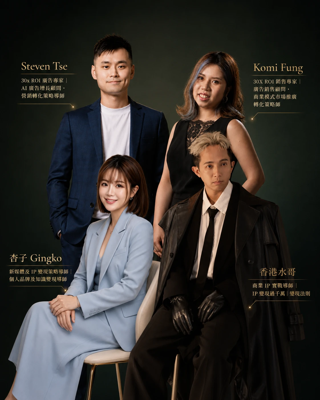 RM IP 教練團四位導師：Steven Tse、Komi Fung、杏子 Gingko、香港水哥